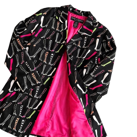 Vintage Anne Carson Oversized Petite Size 10P  Shoe Print Blazer - Picture 2 of 5